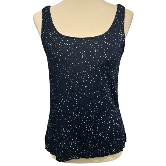 Chico’s Additions 3 Piece Slinky Navy Blue Dot Tank Skirt & Tie Waist Jacket 4/6 - Picture 6 of 16